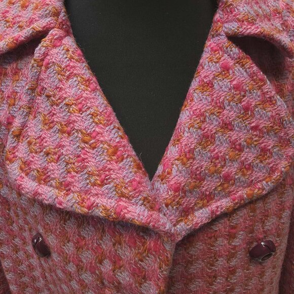 VINTAGE HAND STITCHED DOUBLE-BREASTED WOOL FEEL PINK COAT. WOMENS SMALL - Picture 6 of 16